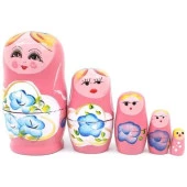 Ahşap Matruşka Bebek Beşli Set Pembe thumbnail 2