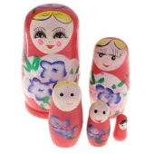 Ahşap Matruşka Bebek Beşli Set Pembe thumbnail 4