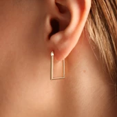 Altın Halka Küpe Rectangle 2.0 cm thumbnail 2
