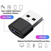 Usb To Type-C Dişi Çevirici Dönüştürücü Adaptör thumbnail 4