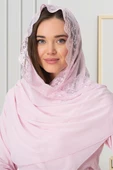 Mecit 0030 Bayan Taşlı Dantelli Şifon Şal Pembe thumbnail 5