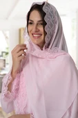 Mecit 0030 Bayan Taşlı Dantelli Şifon Şal Pembe thumbnail 1