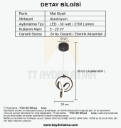 TT Aydınlatma TT317-SY  Stilla Modeli Mat Siyah Led Avize thumbnail 4