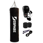 Desfabe Boxing Star 120x32 Cm Zincirli Boks Kum Torbası Siyah+El Bandajı+Boks Eldiveni+Atlama İpi thumbnail 2