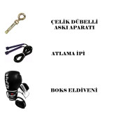 Desfabe Boxing Star 120x32 Cm Zincirli Boks Kum Torbası Siyah+Askı Aparatı+Boks Eldiveni+Atlama İpi thumbnail 3