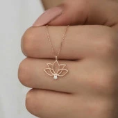 Gümüş Rose Lotus Çiçeği Kadın Kolye thumbnail 4