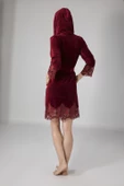 Siyah Dantelli Bambo Cotton  Kadife Bayan Sabahlık thumbnail 6