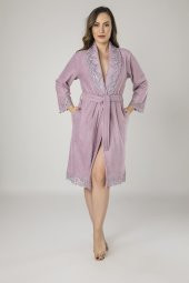 Pudra Dantelli Bambo Cotton Bayan Bornozu thumbnail 1