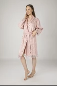 Lacivert Saten Bukle Bambu Cotton Bayan Bornozu thumbnail 3
