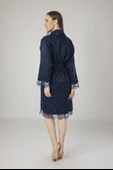 Lacivert Saten Bukle Bambu Cotton Bayan Bornozu thumbnail 2