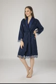 Lacivert Saten Bukle Bambu Cotton Bayan Bornozu thumbnail 1