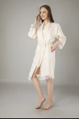 Lacivert Saten Bukle Bambu Cotton Bayan Bornozu thumbnail 5