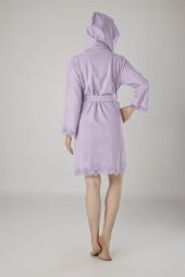 Mint Yeşili Dantelli Bambo Cotton Bayan Bornozu thumbnail 4
