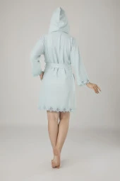 Mint Yeşili Dantelli Bambo Cotton Bayan Bornozu thumbnail 2