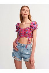 5869 Desenli Crop Top-fuşya thumbnail 1
