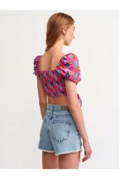 5869 Desenli Crop Top-fuşya thumbnail 3