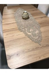 Kuru Runner Özel Işlemeli Bej (100X35CM) thumbnail 2