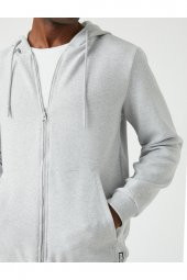 Dokulu Kapşonlu Fermuarlı Sweatshirt thumbnail 11