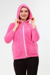 Peluş Kapüşonlu Mont - Pembe thumbnail 1