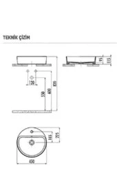 Creavit Loop 45 Cm Set Üstü Çanak Lavabo Beyaz LP146 thumbnail 2