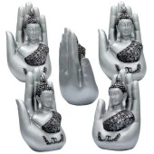 Shakyamuni Amitabha Buda Eli Gümüş Biblo 18 cm thumbnail 4