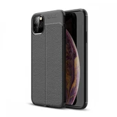Apple iPhone 11 Pro Deri Görünümlü Silikon Siyah thumbnail 1