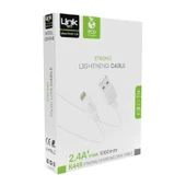 Linktech K449 USB-A  to Lightning Şarj Kablosu 1mt 2.4A Beyaz thumbnail 2