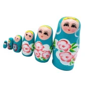Ahşap Matruşka Bebek 6 lı Set Mavi thumbnail 1