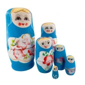 Ahşap Matruşka Bebek 6 lı Set Mavi thumbnail 2