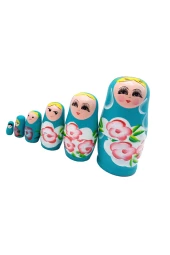 Ahşap Matruşka Bebek 6 lı Set Mavi thumbnail 4