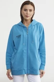 Fermuarlı Oversize Sweat - Mavi thumbnail 3
