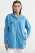 Fermuarlı Oversize Sweat - Mavi thumbnail 1