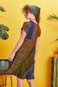 Önü Düğmeli Patchwork Kısa Kol Bohem Elbise thumbnail 5