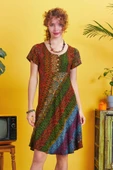 Önü Düğmeli Patchwork Kısa Kol Bohem Elbise thumbnail 1
