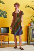 Önü Düğmeli Patchwork Kısa Kol Bohem Elbise thumbnail 2