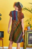 Önü Düğmeli Patchwork Kısa Kol Bohem Elbise thumbnail 4