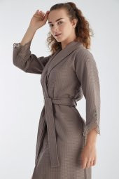 Kısa Dantelli Pike Bambu Cotton Bayan Sabahlık thumbnail 6