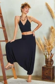 Drape Detay Beli Lastikli Şalvar Pantolon thumbnail 1