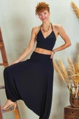 Drape Detay Beli Lastikli Şalvar Pantolon thumbnail 4