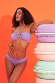Lila Fitilli Straplez Tek Üst Bikini thumbnail 3