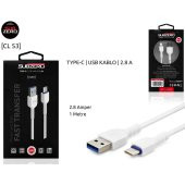 Subzero 2.8A 1Metre Usb Type-C Şarj Data Kablosu Beyaz thumbnail 1