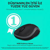 Logitech M185 USB Alıcılı Kompakt Kablosuz Mouse - Siyah thumbnail 4