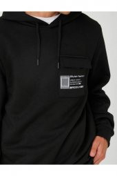 Kapşonlu Sweatshirt Slogan Baskılı Cep Detaylı thumbnail 5