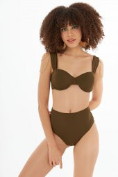 Haki Yeşil Yüksek Bel Tek Alt Bikini thumbnail 3