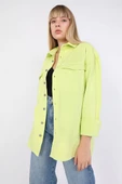 Kadın Oversize Jean Gömlek Neon Yeşil thumbnail 5