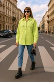 Kadın Oversize Jean Gömlek Neon Yeşil thumbnail 1