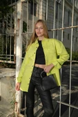 Kadın Oversize Jean Gömlek Neon Yeşil thumbnail 3