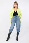 Kadın Oversize Jean Gömlek Neon Yeşil thumbnail 7