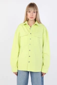 Kadın Oversize Jean Gömlek Neon Yeşil thumbnail 8