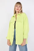 Kadın Oversize Jean Gömlek Neon Yeşil thumbnail 2